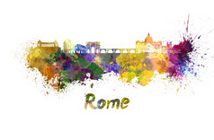 罗马天际线水彩洒出来了与剪裁路径罗马天际线水彩