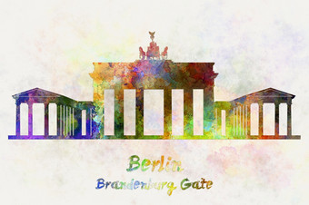 柏林具有里程碑<strong>意义的</strong>勃兰登堡门水彩洒出来了与剪裁路径柏林具有里程碑<strong>意义的</strong>勃兰登堡门水彩