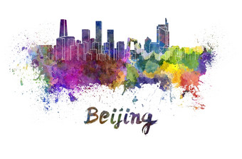 北京天际线水彩洒出来了与剪裁路径北京天际线水彩