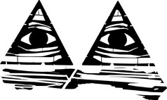 木刻表现主义风格图像两个眼睛普罗维登斯光明会符号