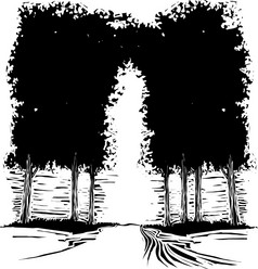 木刻表现主义风格图像路径通过格罗夫树
