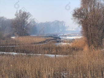 新restaurated冻行人桥kopacevo巴拉尼亚克罗地亚冬天时间