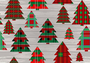 圣诞节<strong>格子</strong>呢纹理背景与圣诞节树