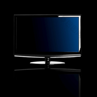 现代液晶显示器孤立的在黑色的背景与反射