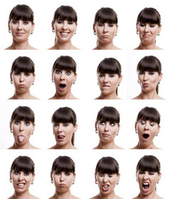 多个特写镜头肖像的相同女人不同的情绪和表达式