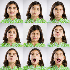 多个肖像的相同小女孩使差异表达式