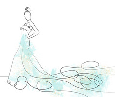 草图美丽的年轻的新娘光蓝色的衣服