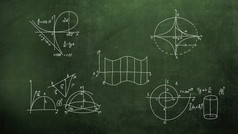 插图特写镜头数学公式和元素黑板上