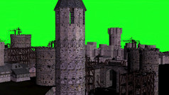 插图中世纪的强化村的绿色屏幕