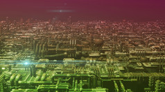 插图外星人科幻城市与光学耀斑