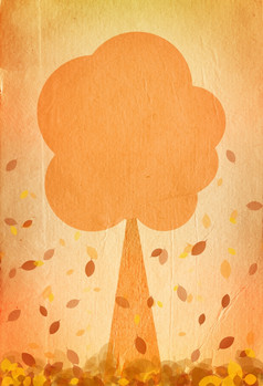秋天树叶插图温暖的颜色纸背景秋天树叶海报