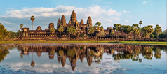 古老的高棉语体系结构全景视图吴哥什么寺庙日落Siem收获柬埔寨