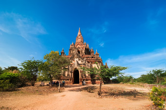 Seinnyet但寺庙下蓝色的天空令人惊异的体系结构老佛教寺庙蒲甘王国缅甸缅甸旅行风景而且目的地