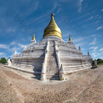 白色宝塔Inwa古老的城市令人惊异的体系结构老佛教寺庙缅甸缅甸旅行风景而且目的地四个图片全景