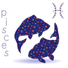 星座标志双鱼座手画钢网与程式化的星星孤立的的白色背景