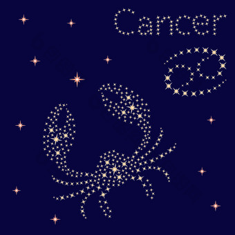 星座标志癌症背景的布满星星的天空向量插图