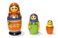 系列对象白色孤立的俄罗斯玩具matreshka