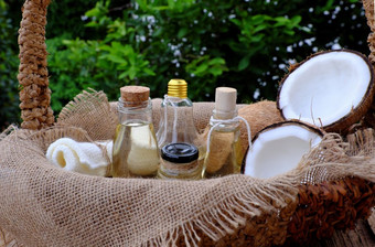 自然化妆品从椰子椰子皮肤哪产品椰子石油肥皂酒吧绿色背景有机化妆品好为健康