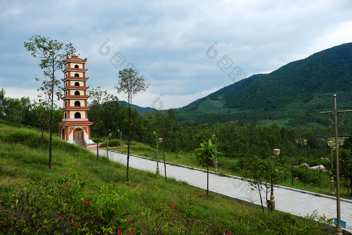 兵营养越南NAM-11月历史的地方手儿子固有的nguyen色调英雄寺庙山前为牺牲天堂和地球雄伟的景观周围纪念碑越南