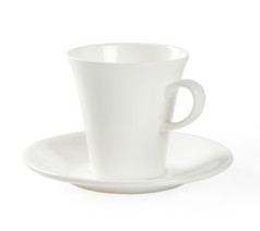 白色咖啡杯而且飞碟孤立的白色