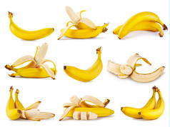 集黄色的成熟的香香蕉孤立的白色背景