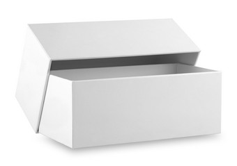 开放白色纸板盒子与成员孤立的白色背景开放白色纸板盒子与成员