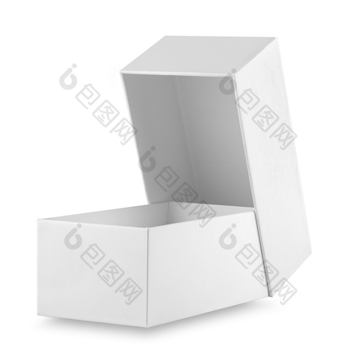 开放白色纸箱盒子拍摄角孤立的白色背景开放白色纸箱盒子拍摄角