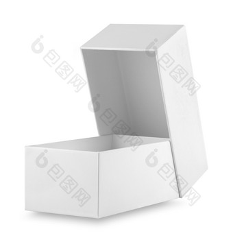 开放白色纸箱盒子拍摄角孤立的白色背景开放白色纸箱盒子拍摄角