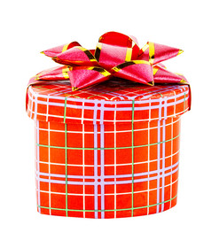 红色的礼物盒子与丝带孤立的白色背景红色的礼物盒子与丝带