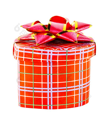 红色的礼物盒子与丝带孤立的白色背景红色的礼物盒子与丝带