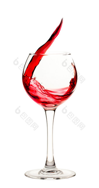 飞溅红色的酒玻璃杯状孤立的白色背景飞溅红色的酒玻璃杯状