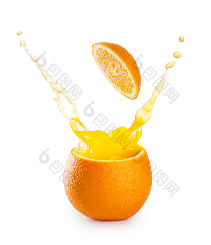 飞溅橙色汁橙色孤立的白色背景飞溅橙色汁橙色