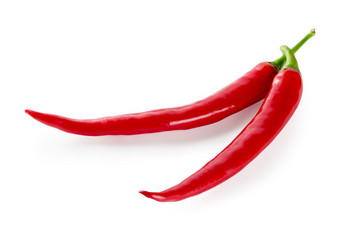 两个红色的辣椒孤立的白色背景两个红色的辣椒