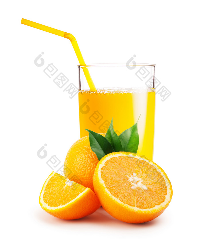 玻璃橙色汁和的橙子孤立的白色背景玻璃橙色汁和的橙子