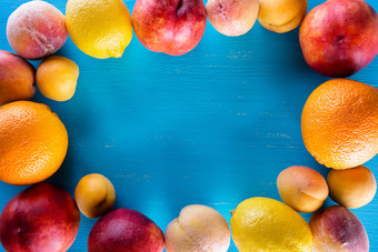 新鲜的水果木蓝色的表格夏天仍然生活的概念丰富的收获和健康的健康的食物新鲜的水果木蓝色的表格