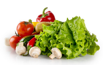 新鲜的生蔬菜和生菜孤立的白色背景的概念自然健康的食物新鲜的生蔬菜和生菜孤立的白色背景