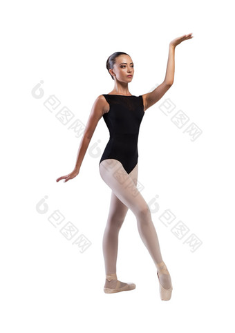 芭蕾舞女演员固定跳舞元素孤立的白色背景工作室摄影的概念美和格蕾丝芭蕾舞女演员固定跳舞元素