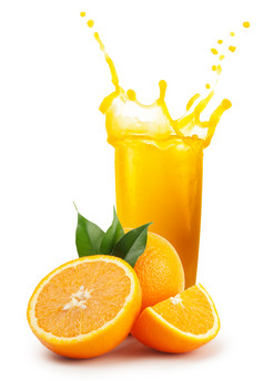 新鲜的橙色汁和橙子孤立的白色背景新鲜的橙色汁和橙子