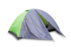 绿色开放旅游帐篷孤立的白色背景绿色开放旅游帐篷