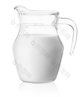 牛奶玻璃壶孤立的白色背景牛奶玻璃壶