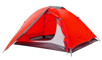 红色的开放旅游帐篷孤立的白色背景红色的开放旅游帐篷