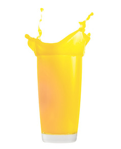 新鲜的橙色汁飞溅玻璃孤立的白色背景新鲜的橙色汁飞溅玻璃