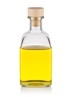 瓶黄色的石油孤立的白色背景瓶黄色的石油