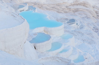 蓝色的水棉花堡石灰华池受欢迎的旅游目的地代尼兹利省火鸡蓝色的水棉花堡石灰华池