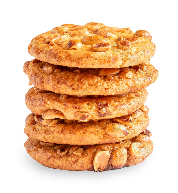 堆栈燕麦片饼干与坚果孤立的白色背景堆栈燕麦片饼干与坚果