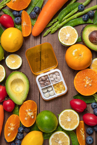 水果蔬菜和药盒饮食高质量场景
