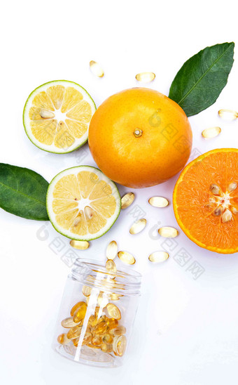 橙子和维生素透明写实照片