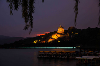 北京颐和园夜景旅游目的地高端照片