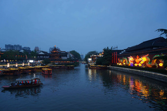 江苏省南京秦淮河夜景运动模糊高质量摄影