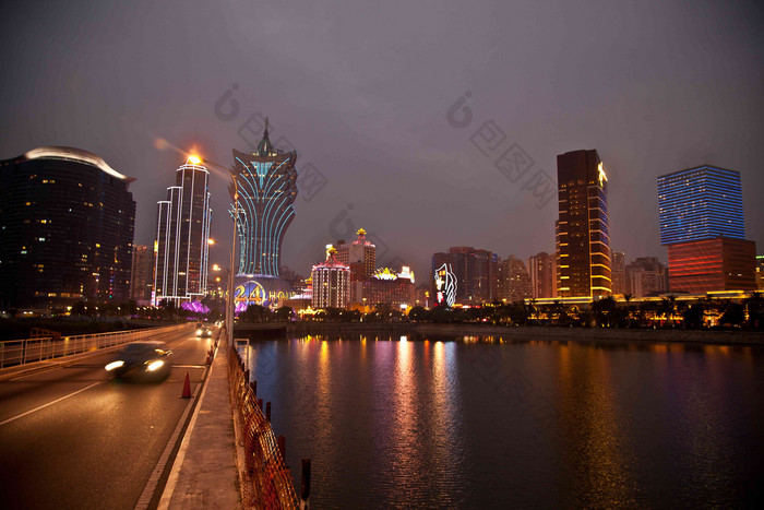 澳门城市建筑夜景标志写实相片